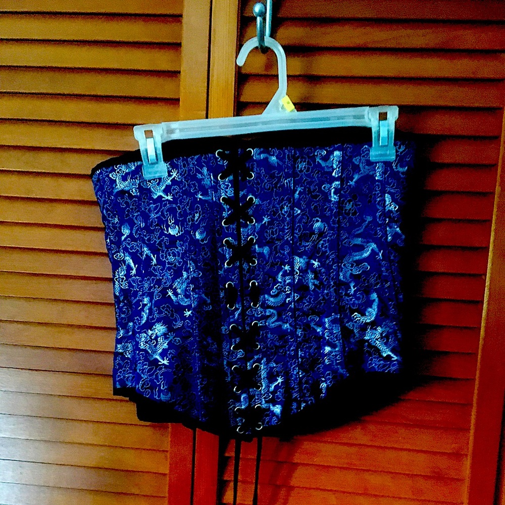 Beautiful Royal Blue corset with silver dragons